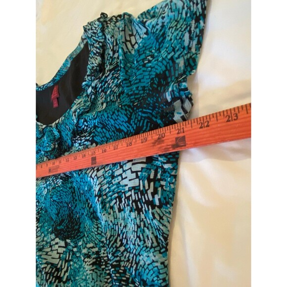 212 Womens Blouse Plus Size XL Top Short Sleeved ShirtTurquoise Flowy Ruffle - Picture 8 of 9